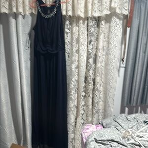 Enfocus Studio Midnight Blue Maxi Dress with Embellished Neckline